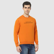 Hiflyers Men Slim Fit Slogan Printed Cotton Fleece Sweatshirt -Mustard