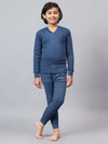 T.T. Boys & Girls Hotpot Thunder|Slim Fit| Cotton Fleece |Full Sleeves|V-Neck|Trendy Winter Wear|Top- Payjama Thermal Set -Blue