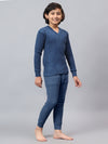 T.T. Boys & Girls Hotpot Thunder|Slim Fit| Cotton Fleece |Full Sleeves|V-Neck|Trendy Winter Wear|Top- Payjama Thermal Set -Blue