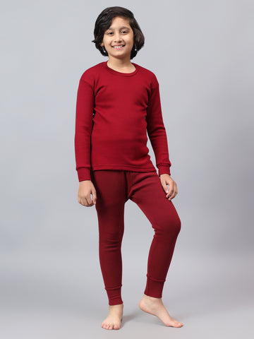 T.T. Boys & Girls |Slim Fit| Cotton Fleece |Skin Soft Fabric|Full Sleeves|Trendy Winter Wear|Dyed Top Payjama Thermal Set -Red