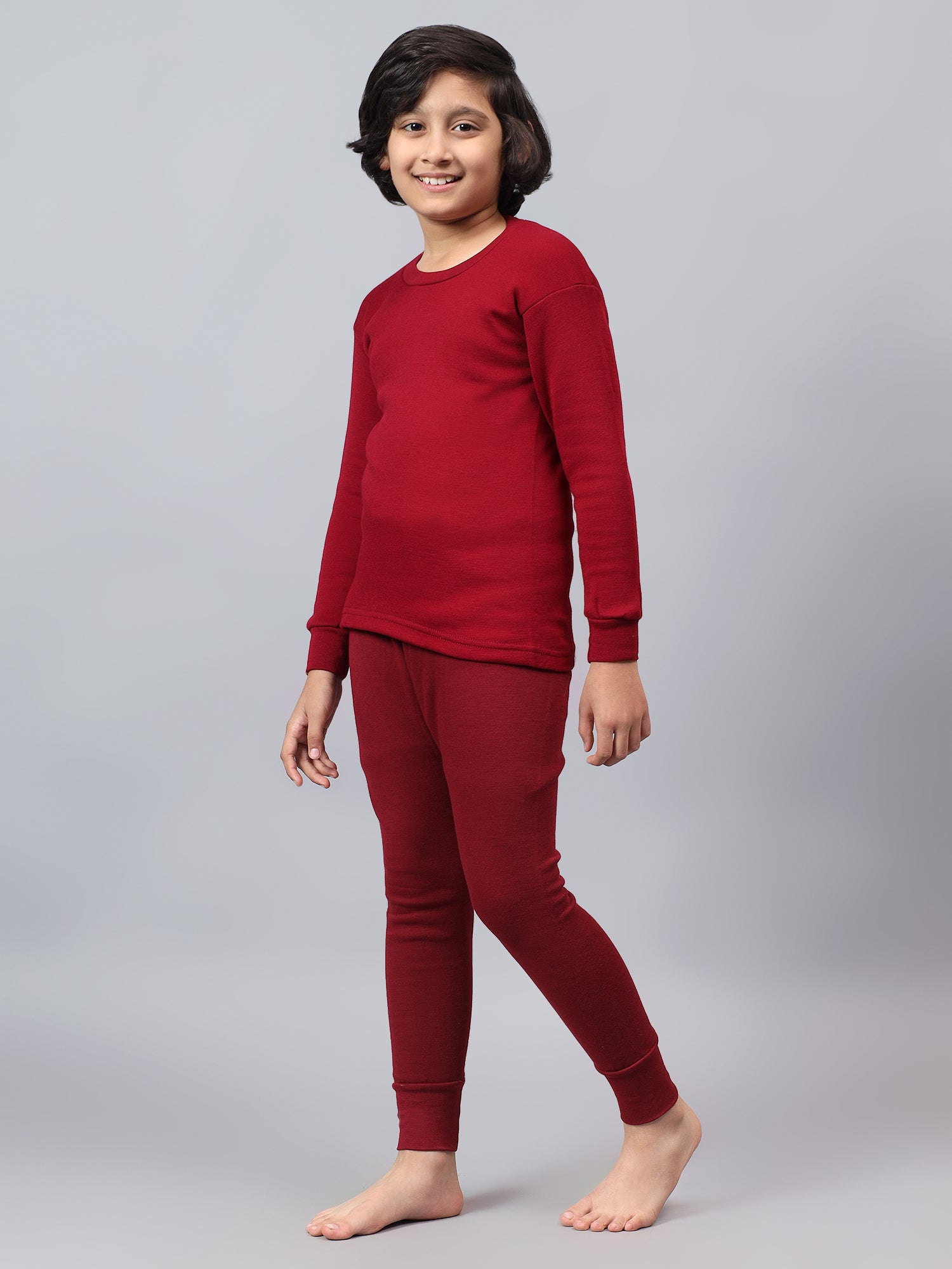 T.T. Boys & Girls |Slim Fit| Cotton Fleece |Skin Soft Fabric|Full Sleeves|Trendy Winter Wear|Dyed Top Payjama Thermal Set -Red