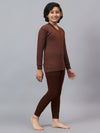 T.T. Boys & Girls Hotpot Thunder|Slim Fit| Cotton Fleece |Full Sleeves|V-Neck|Trendy Winter Wear|Top-Payjama Thermal Set -Brown