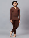 T.T. Boys & Girls Hotpot Thunder|Slim Fit| Cotton Fleece |Full Sleeves|V-Neck|Trendy Winter Wear|Top-Payjama Thermal Set -Brown