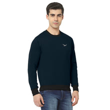 Hiflyers Men Slim Fit Cotrast Rib Cotton Fleece Round Neck Sweatshirt -Navy