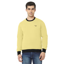 Hiflyers Men Slim Fit Cotrast Rib Cotton Fleece Round Neck Sweatshirt -Yellow