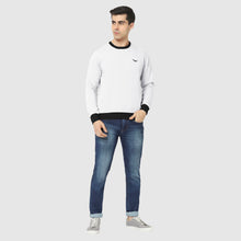 Hiflyers Men Slim Fit Cotrast Rib Cotton Fleece Round Neck Sweatshirt -White