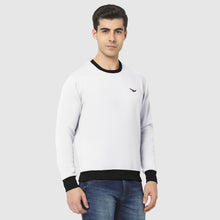 Hiflyers Men Slim Fit Cotrast Rib Cotton Fleece Round Neck Sweatshirt -White