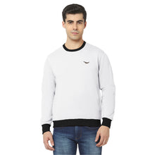 Hiflyers Men Slim Fit Cotrast Rib Cotton Fleece Round Neck Sweatshirt -White