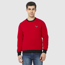 Hiflyers Men Slim Fit Cotrast Rib Cotton Fleece Round Neck Sweatshirt -Red