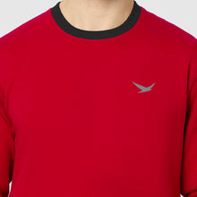 Hiflyers Men Slim Fit Cotrast Rib Cotton Fleece Round Neck Sweatshirt -Red