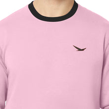 Hiflyers Men Slim Fit Cotrast Rib Cotton Fleece Round Neck Sweatshirt -Pink