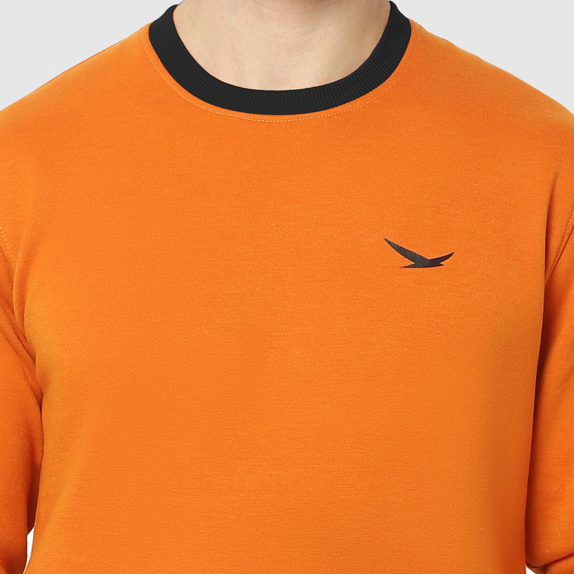 Hiflyers Men Slim Fit Cotrast Rib Cotton Fleece Round Neck Sweatshirt -Orange