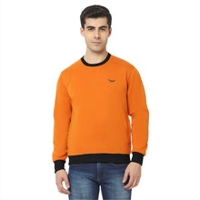 Hiflyers Men Slim Fit Cotrast Rib Cotton Fleece Round Neck Sweatshirt -Orange