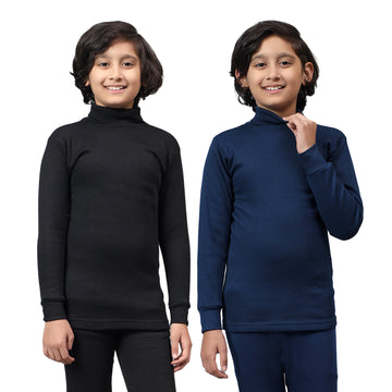 T.T. Boys & Girls |Slim Fit| Cotton Fleece |Full Sleeves|High Neck|Trendy Winter Wear|Dyed Top Pack Of 2-Black::Blue