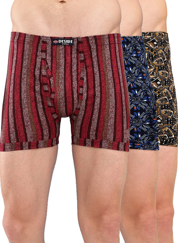 T.T. Men Desire Super Combed Cotton Printed Snug Fit Long Trunks For Men Pack Of 3 D.Brown::Navy::Maroon