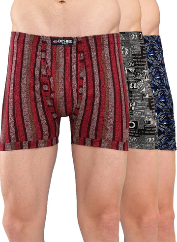 T.T. Men Desire Super Combed Cotton Printed Snug Fit Long Trunks For Men Pack Of 3 Grey::Navy::Maroon