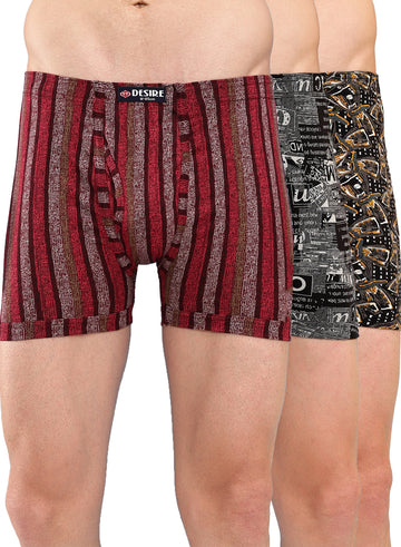 T.T. Men Desire Super Combed Cotton Printed Snug Fit Long Trunks For Men Pack Of 3 Grey::D.Brown::Maroon