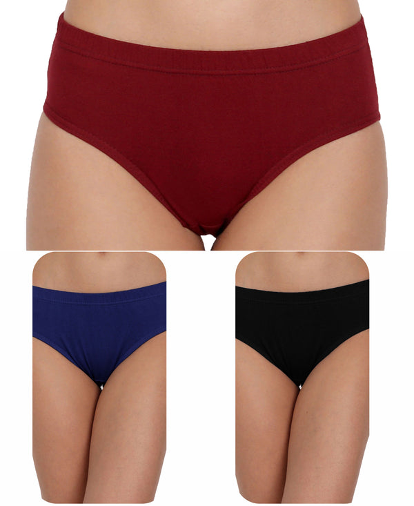 T.T. Women, Cotton Spandex,Mid-Rise, Full Coverage Briefs For Daily Wear, Soft Breathable Comfort Panty, Pack Of 3, Maroon-Navy-Black