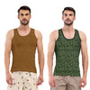 T.T. Men|Titanic Dyed Printed|Pure Cotton Printed Vest For Men|Printed Dyed Vest|Pack Of 2|Green::Brown