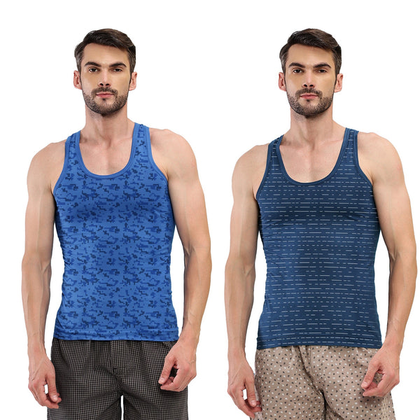 T.T. Men|Titanic Dyed Printed|Pure Cotton Printed Vest For Men|Printed Dyed Vest|Pack Of 2|Blue::Navy