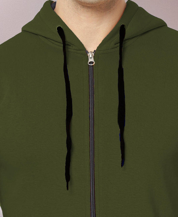 HiFlyers Men|Hooded Sweatshirt|Regular Fit|Cotton Blend Fleece|Full Zipper Winter Hoodie With Side Pockets|Full Sleeve Casual Wear|Olive