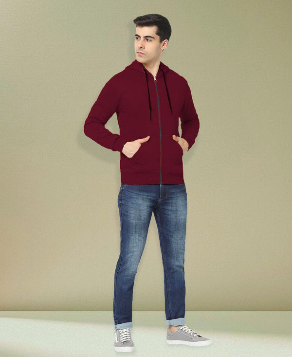 HiFlyers Men|Hooded Sweatshirt|Regular Fit|Cotton Blend Fleece|Full Zipper Winter Hoodie With Side Pockets|Full Sleeve Casual Wear|Maroon