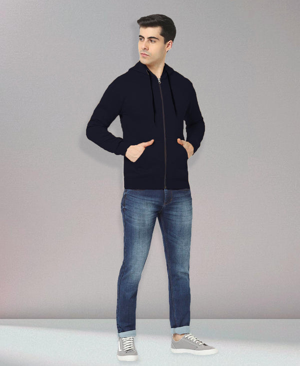 HiFlyers Men|Hooded Sweatshirt|Regular Fit|Cotton Blend Fleece|Full Zipper Winter Hoodie With Side Pockets|Full Sleeve Casual Wear|Navy
