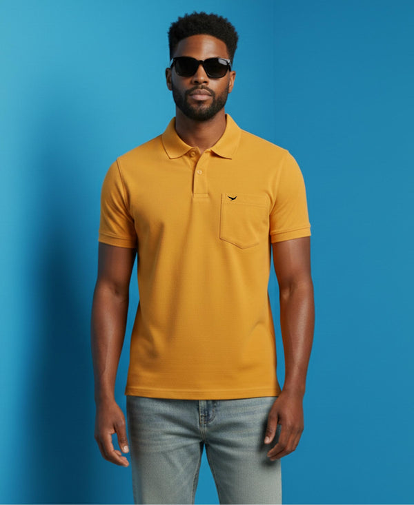 Hiflyers Men'S|Cotton Blend Pique Polo T-Shirt With Chest Pocket|Regular Fit Half Sleeve|Comfortable Smart Casual Wear||Yellow