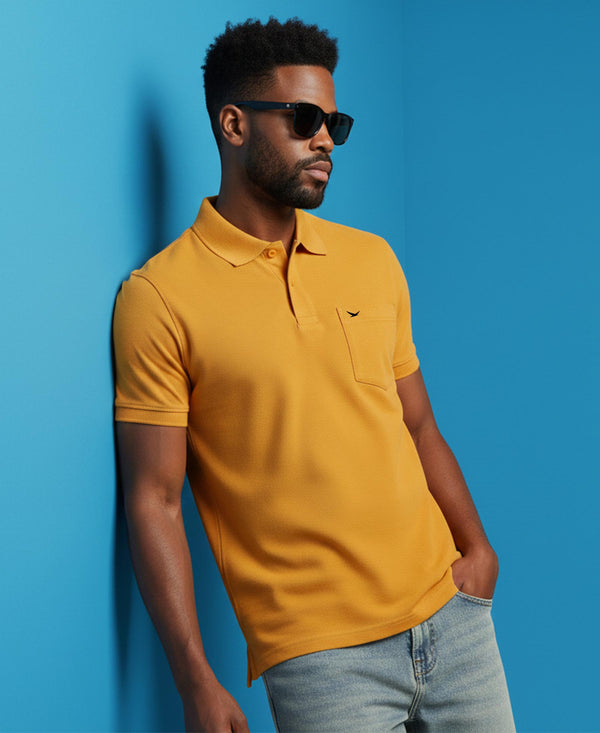 Hiflyers Men'S|Cotton Blend Pique Polo T-Shirt With Chest Pocket|Regular Fit Half Sleeve|Comfortable Smart Casual Wear||Yellow