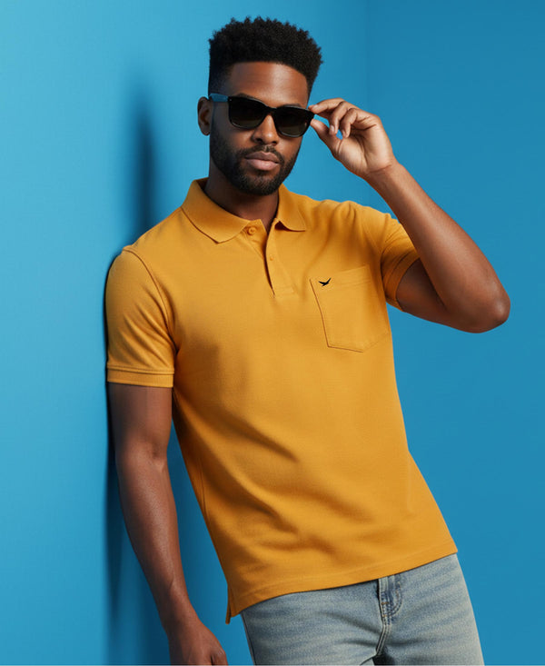 Hiflyers Men'S|Cotton Blend Pique Polo T-Shirt With Chest Pocket|Regular Fit Half Sleeve|Comfortable Smart Casual Wear||Yellow