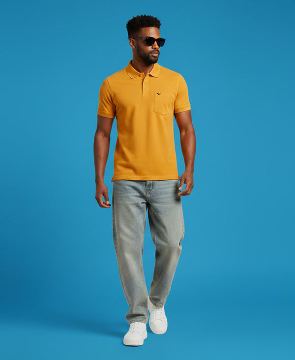 Hiflyers Men'S|Cotton Blend Pique Polo T-Shirt With Chest Pocket|Regular Fit Half Sleeve|Comfortable Smart Casual Wear||Yellow