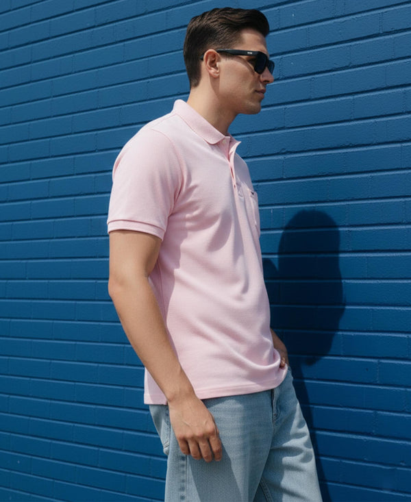 Hiflyers Men'S|Cotton Blend Pique Polo T-Shirt With Chest Pocket|Regular Fit Half Sleeve|Comfortable Smart Casual Wear||Pink