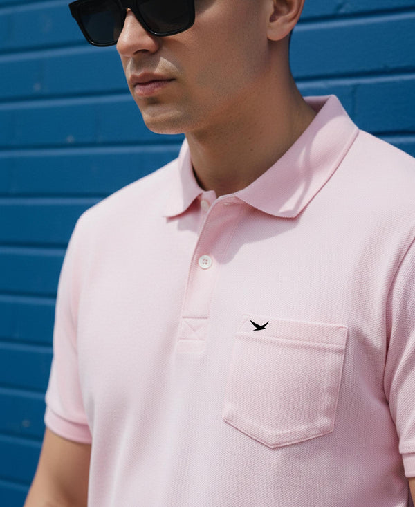 Hiflyers Men'S|Cotton Blend Pique Polo T-Shirt With Chest Pocket|Regular Fit Half Sleeve|Comfortable Smart Casual Wear||Pink
