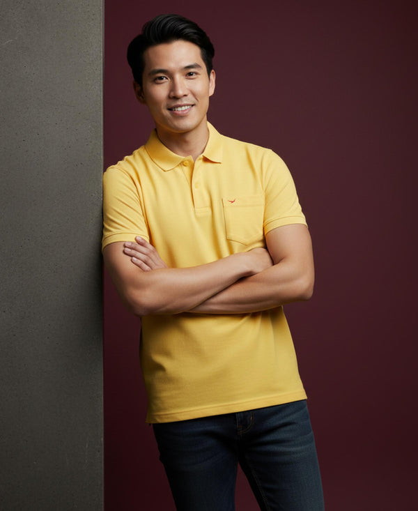 Hiflyers Men'S|Cotton Blend Pique Polo T-Shirt With Chest Pocket|Regular Fit Half Sleeve|Comfortable Smart Casual Wear||Lemon