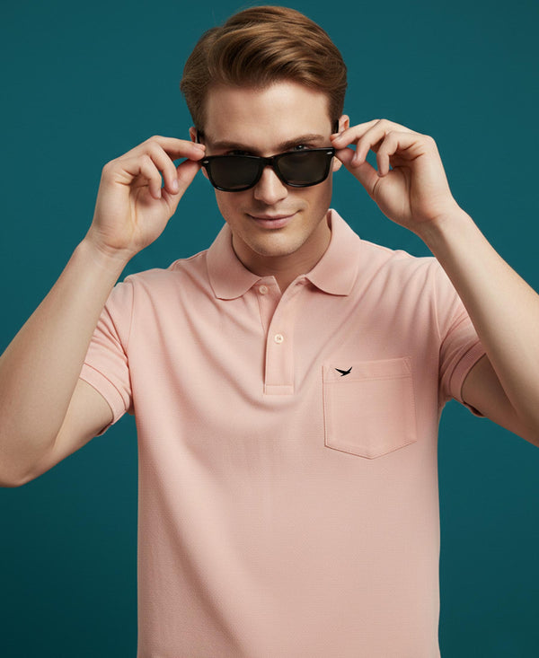 Hiflyers Men'S|Cotton Blend Pique Polo T-Shirt With Chest Pocket|Regular Fit Half Sleeve|Comfortable Smart Casual Wear||Peach