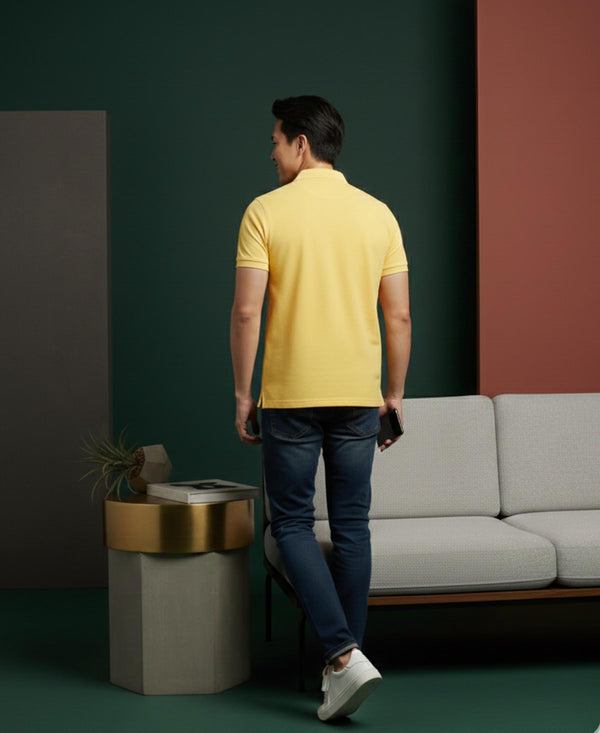 Hiflyers Men'S|Cotton Blend Pique Polo T-Shirt With Chest Pocket|Regular Fit Half Sleeve|Comfortable Smart Casual Wear||Lemon