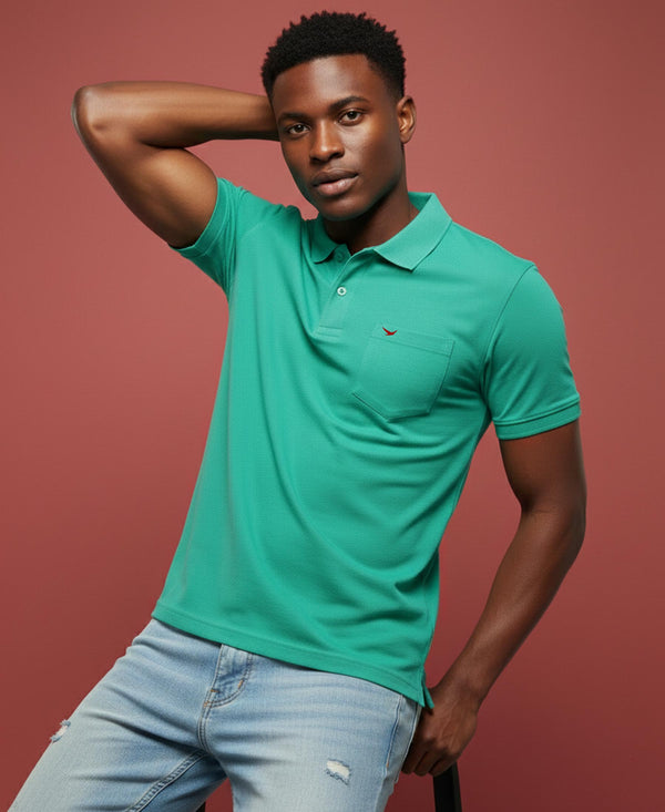Hiflyers Men'S|Cotton Blend Pique Polo T-Shirt With Chest Pocket|Regular Fit Half Sleeve|Comfortable Smart Casual Wear||Green