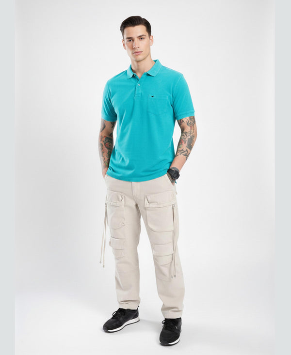 Hiflyers Men'S|Cotton Blend Pique Polo T-Shirt With Chest Pocket|Regular Fit Half Sleeve|Comfortable Smart Casual Wear||Aqua