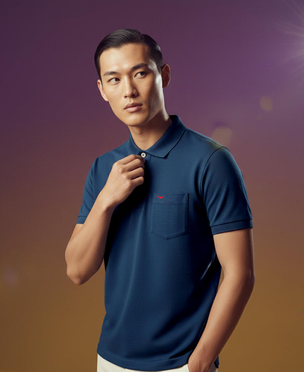 Hiflyers Men'S|Cotton Blend Pique Polo T-Shirt With Chest Pocket|Regular Fit Half Sleeve|Comfortable Smart Casual Wear||Airforce