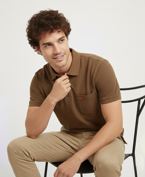 Hiflyers Men'S|Cotton Blend Pique Polo T-Shirt With Chest Pocket|Regular Fit Half Sleeve|Comfortable Smart Casual Wear||Brown