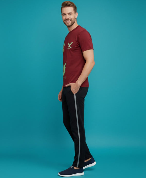 T.T. Men’s Printed Cotton Blend | Graphic Round Neck T-Shirt & Slim Fit Track Pants | Casual Co-ord Set for Men