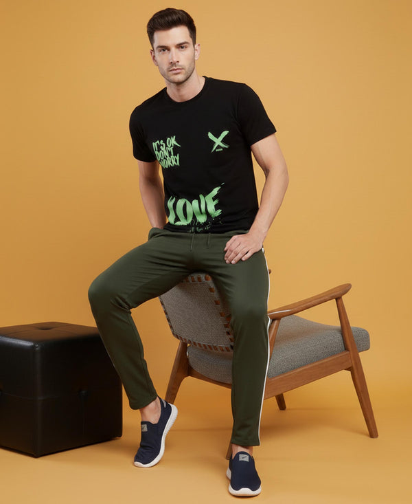 T.T. Men’s Printed Cotton Blend | Graphic Round Neck T-Shirt & Slim Fit Track Pants | Casual Co-ord Set for Men