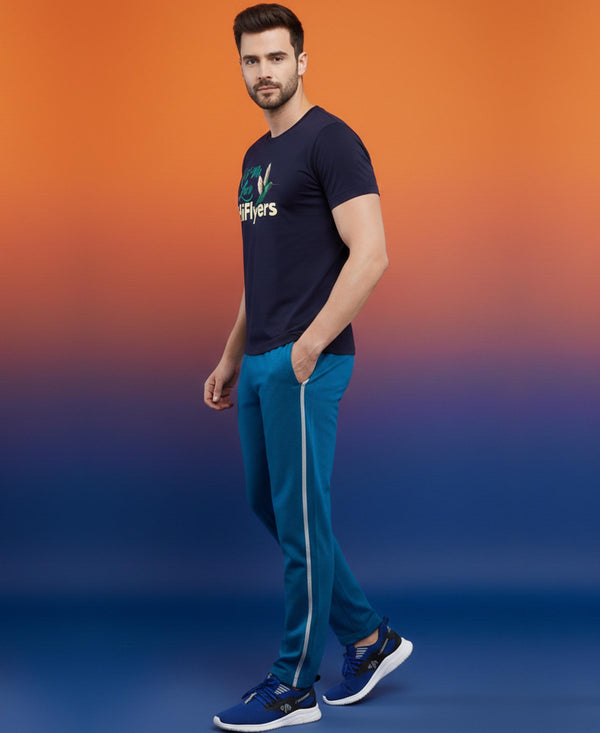 T.T. Men’s Printed Cotton Blend | Graphic Round Neck T-Shirt & Slim Fit Track Pants | Casual Co-ord Set for Men