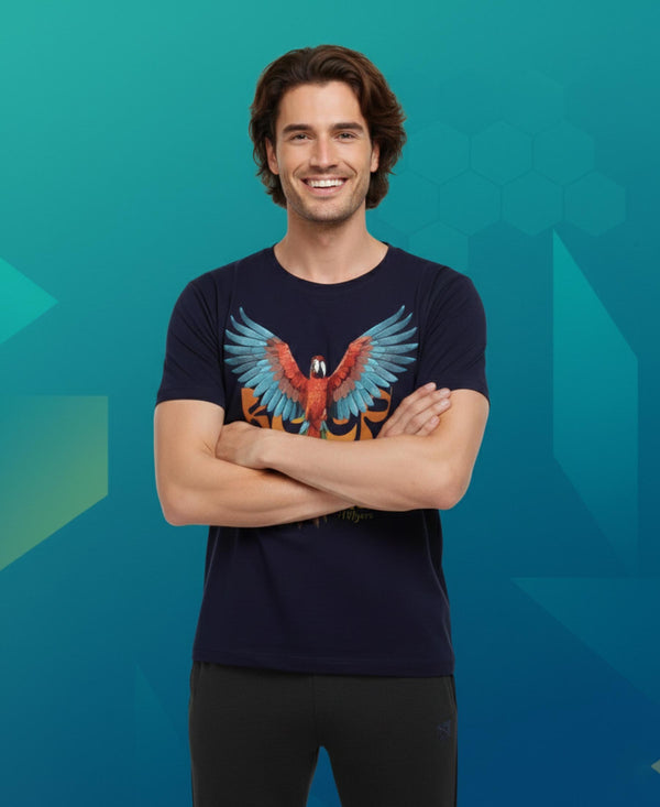 T.T. Men’s Printed Cotton Blend | Graphic Round Neck T-Shirt & Slim Fit Track Pants | Casual Co-ord Set for Men