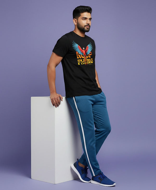 T.T. Men’s Printed Cotton Blend | Graphic Round Neck T-Shirt & Slim Fit Track Pants | Casual Co-ord Set for Men
