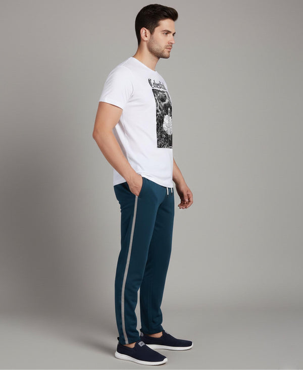 T.T. Men’s Printed Cotton Blend | Graphic Round Neck T-Shirt & Slim Fit Track Pants | Casual Co-ord Set for Men