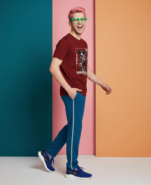 T.T. Men’s Printed Cotton Blend | Graphic Round Neck T-Shirt & Slim Fit Track Pants | Casual Co-ord Set for Men