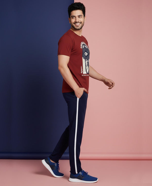 T.T. Men’s Printed Cotton Blend | Graphic Round Neck T-Shirt & Slim Fit Track Pants | Casual Co-ord Set for Men
