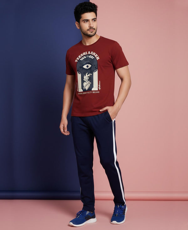 T.T. Men’s Printed Cotton Blend | Graphic Round Neck T-Shirt & Slim Fit Track Pants | Casual Co-ord Set for Men