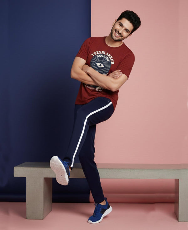 T.T. Men’s Printed Cotton Blend | Graphic Round Neck T-Shirt & Slim Fit Track Pants | Casual Co-ord Set for Men